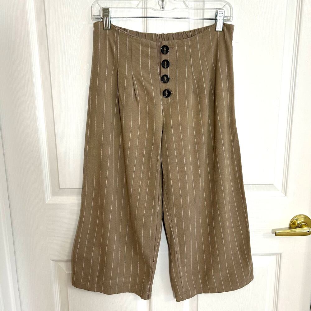 Wide-Leg Cropped Pants Womens Medium Urban Romantics Linen Blend  Pull-On Granny